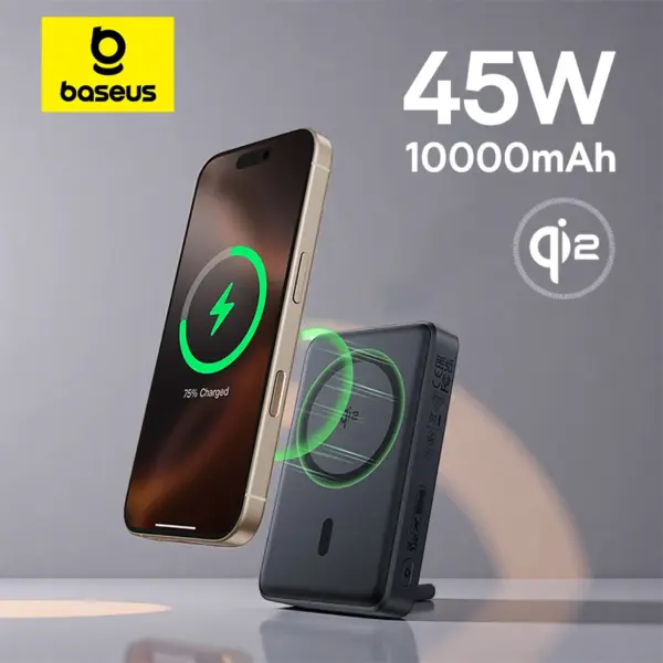 Baseus Qi2 45W Power Bank 10000mah With Kickstand For MagSafe 15W Magnetic Wireless Charging Powerbank for iPhone 17 16 Samsung