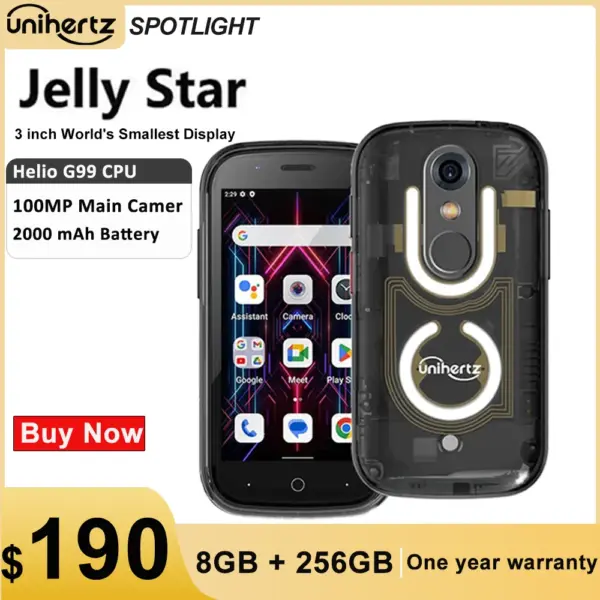 Unihertz Jelly Star Mini Smartphone Android 13 8GB 256GB Led Light Unlocked Transparent Backshell Cellphones 48MP 3 inch Phone