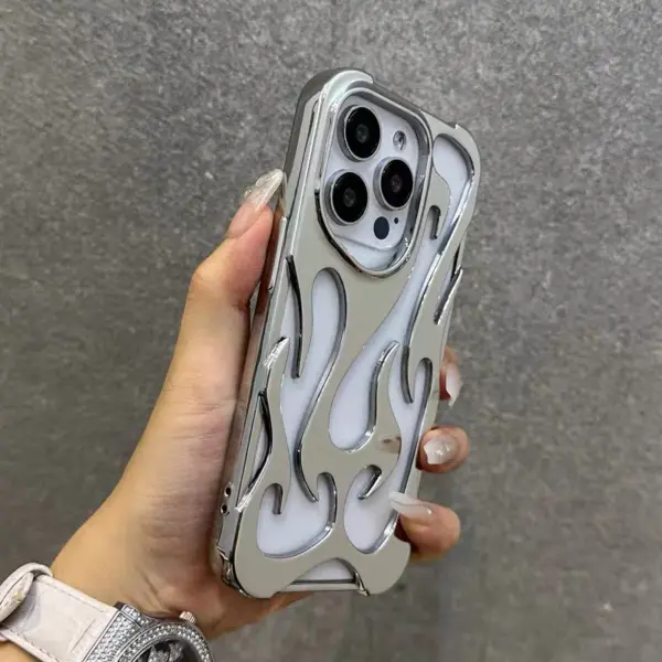 3D Flame Pattern Hollow Slim Phone Case For iPhone 16 15 14 13 12 11 Pro Max Plus Shockproof Protective Heat Dissipation Cover