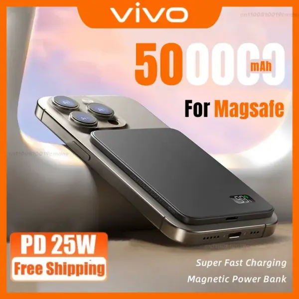 VIVO Magnetic Thin Wireless Power Bank PD25W Fast Charge 50000mAh Portable External Backup Battery For Magsafe For IPhone Xiaomi