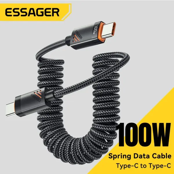 Essager Car Spring Type C Cable For iPhone 16 15 Xiaomi Samsung 100W PD Fast Charging For Macbook iPad Type C to Type C Cable