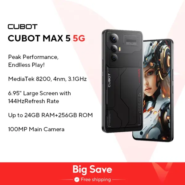 [World Premiere] CUBOT MAX 5, Android Smartphone 5G, Dimensity 8200, 6.95" 144Hz Large Screen, 24+256GB,Gaming Phone,Add to Cart