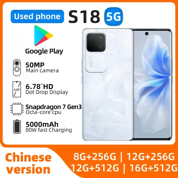 VIVO S18 5g CPU Qualcomm Snapdragon 7 Gen3 2.63GHz 50MP 6.78inch 2800x1260px 5000mAh Used Phone