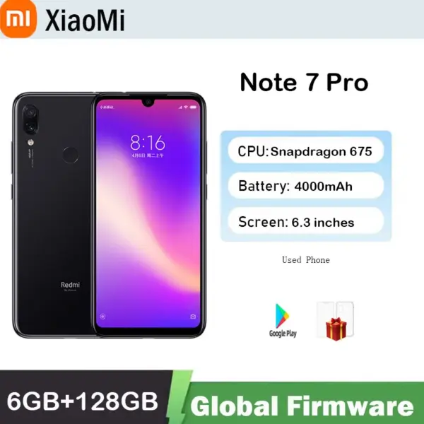 Xiaomi Redmi Note 7 Pro Smartphone 6GB 128GB Snapdragon 660AIE Android 48.0MP+5.0MP Rear Camera used phone
