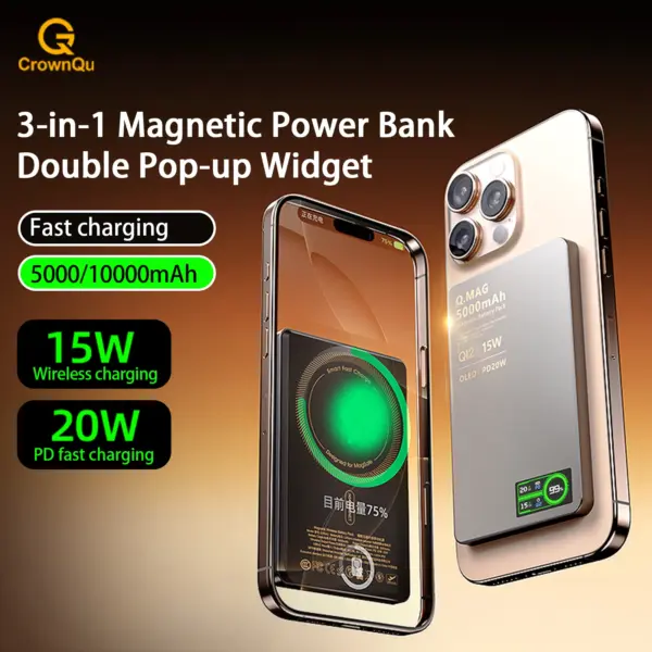 3 In 1 Magnetic Power Bank battery QI 15W Wireless Fast Charing With Intelligent LCD Screen for iPhone 12-17 Pro Watch Airpods