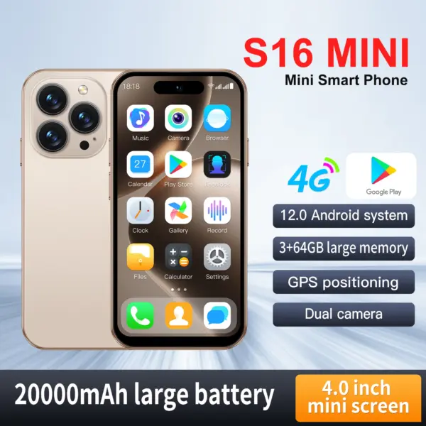 SERVO S16 Mini 4G Network Smartphone 4.0" Display Android 12.0 System 3GB+64GB Play Store Wifi Facial Unlock 2 SIM Pocket Phones