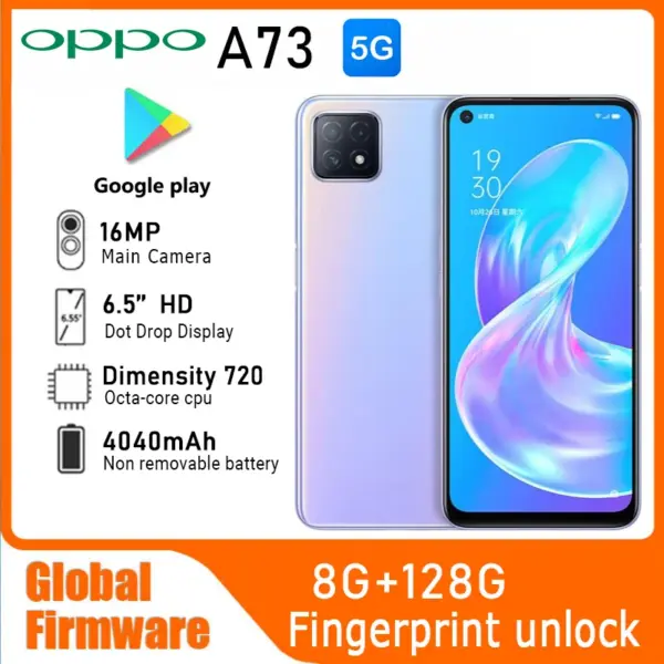 OPPO A73 5G smartPhone Global firmware MTk Dimensity 720 4030mAh battery google play Rear camera 16MP used phone