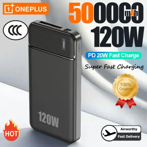 OnePlus 50000mAh PowerBank 120W Portable Super Fast Charger External Battery PowerBank High Capacity Supply For iPhone Samsung