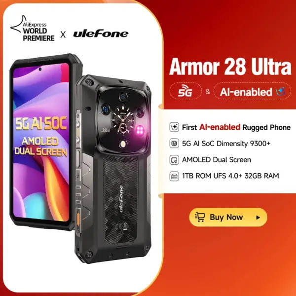 Ulefone Armor 28 Ultra 5G AI Rugged Phone 1TB ROM+32GB RAM Android Smartphone AMOLED 6.67" 10600mAh Mobile phone