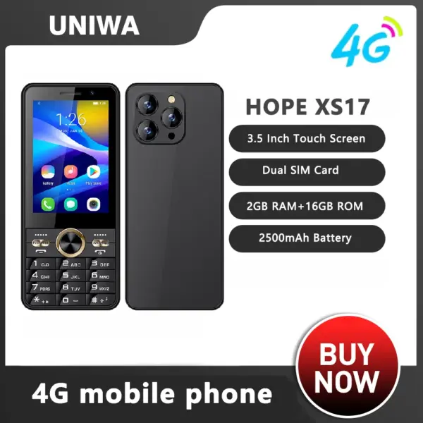UNIWA HOPE XS17 3.5 Inch 4G Keypad Phones Touch Screen Smart Phone Android 8.1 Quad Core 2GB+16GB 2500mAh Cellphone Whatsapp