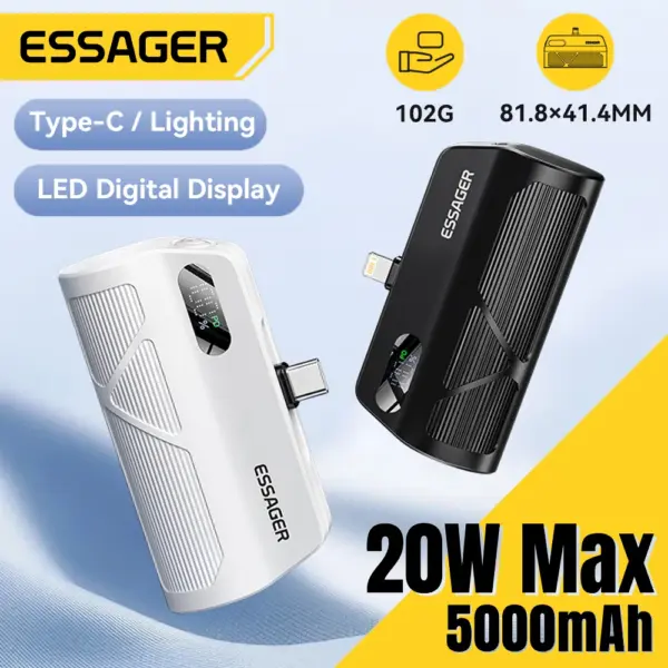Essager Mini Capsule Power Bank 5000mAh PD 20W Fast Charging for iPhone 17 16 15 Xiaomi Samsung Portable Mobile External Battery