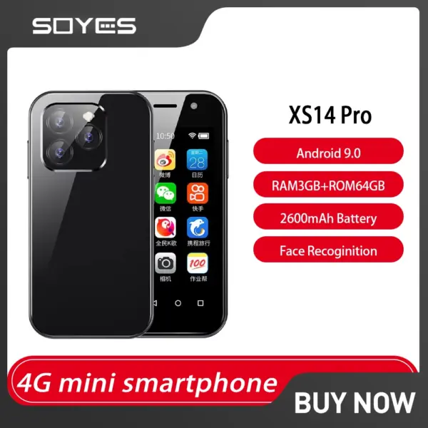 SOYES XS14 Pro 4G Mini 3” Smartphone Android 9.0 3GB+64GB Face Recoginition Google 2600mAh WhatsApp Android 9.0 GPS Mobile Phone