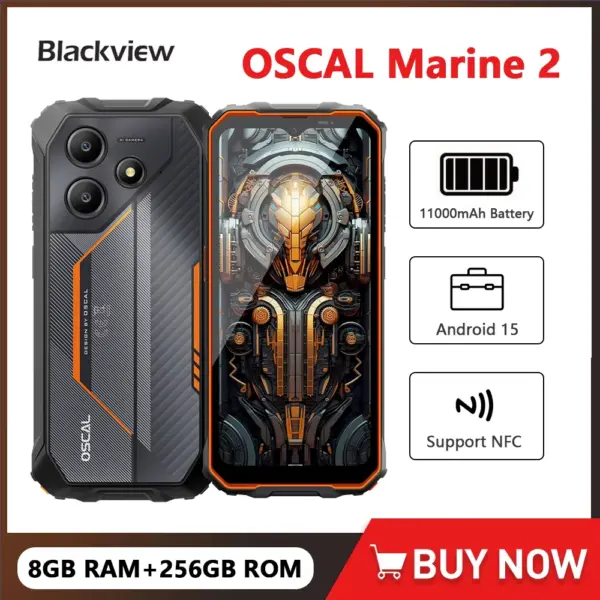 Blackview OSCAL Marine 2 Rugged Phone AI 11000mAh Battery 6.56 " HD+ Display Unisoc T6158GB RAM 256GB Smartphone Android 15 NFC