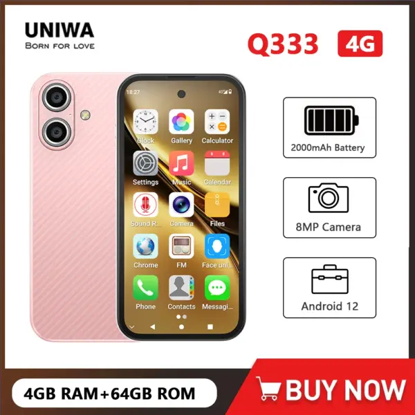UNIWA Q333 4G Full Bands MINI Smartphone Android 4GB+64GB Mobile Phone 2000mAh Face ID WhatsApp GPS Small Phone Support TF Card