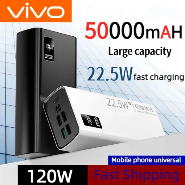 VIVO 120W Power Bank 50000mAh High Capacity Fast Charging Powerbank Portable Battery Charger For iPhone Samsung Huawei Hot