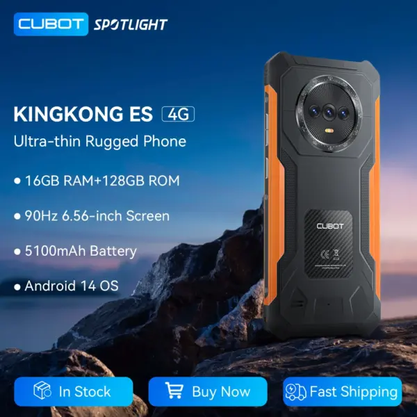 Ultra-thin Rugged Android Smartphone Cubot King Kong ES, 6.56" 90Hz Screen, 16GB RAM(6GB+10GB), 128GB ROM, 48MP Camera, 4G Phone