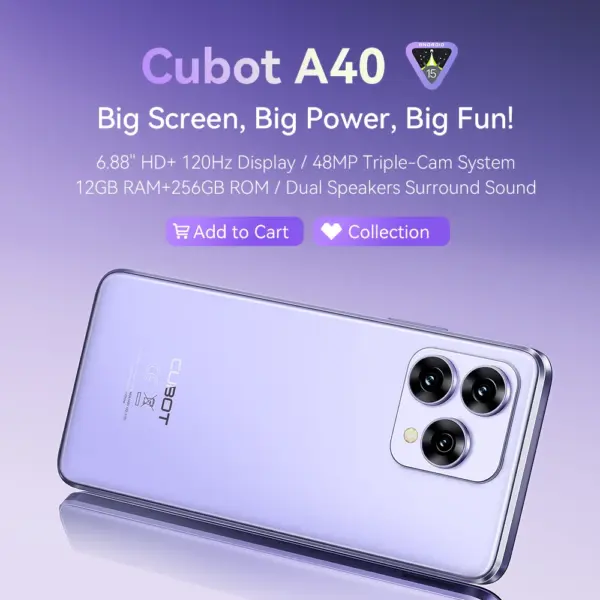 Cubot A40 Smartphone, Android 15, 12GB RAM+256GB ROM, 6.88-Inch 120Hz Screen,Octa-core, 48MP Camera, 5100mAh Battery,NFC,Face ID