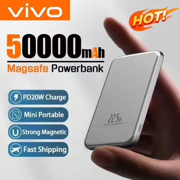 VIVO Ultra Slim Wireless Power Bank 50000mAh Mac Safe Fast Charge Magnet Auxiliary Battery Magnetic For IPhone Samsung New
