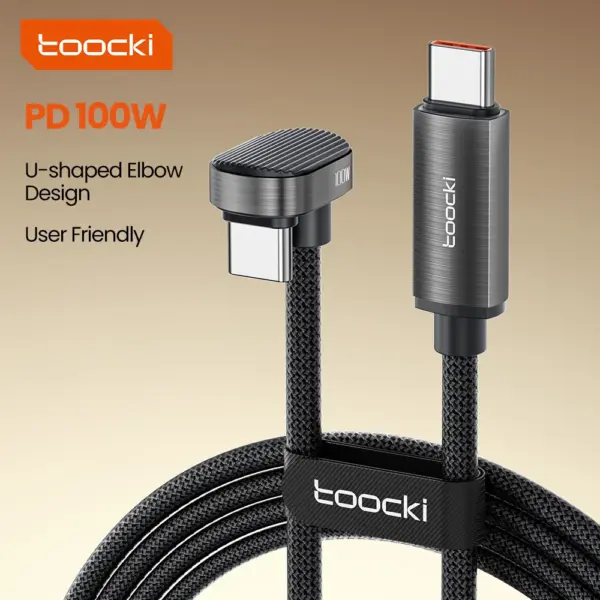 Toocki 100W U-shaped Elbow UBS C to Type C Cable for iPhone 15 Pro Max Samsung S24 S23 Xiaomi Fast Charge Type C Cable Data Wire