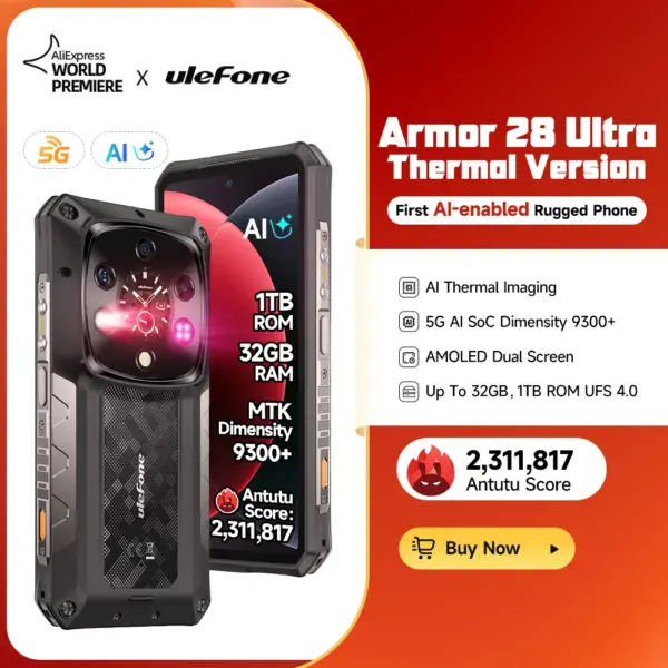 Ulefone AI Armor 28 Ultra 5G Thermal Imaging Rugged Phone MTK Dimensity 9300+ AMOLED Android Smartphone 1TB ROM Mobile phone