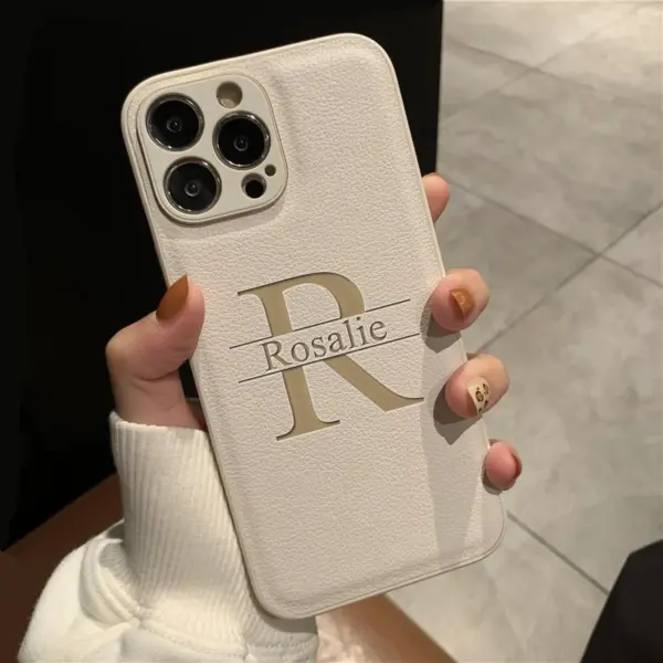 Personalized Customized Initials Name Case For iPhone 16 15 14 13 12 11 Pro Max Plus Big Letter Laser Engraving Leather Cover