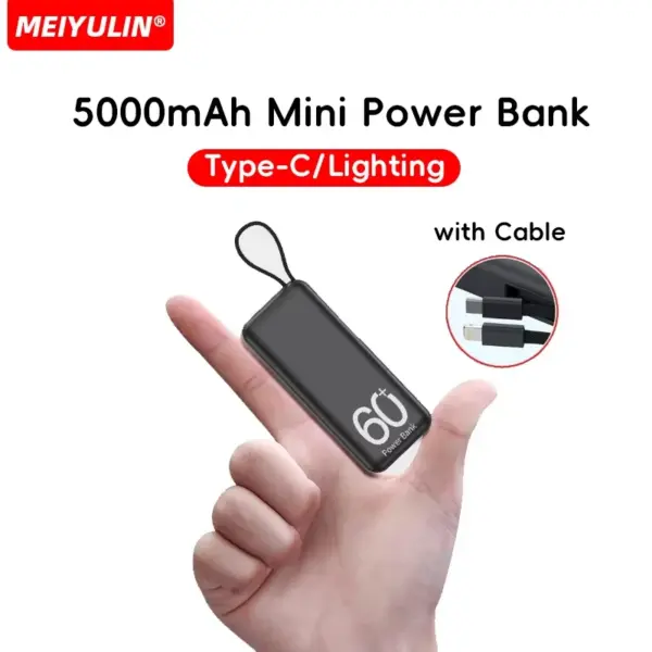 5000mAh Mini Power Bank With Type-C/Lighting Cable Fast Charger Portable External Battery for iPhone 16 Samsung Xiaomi Powerbank