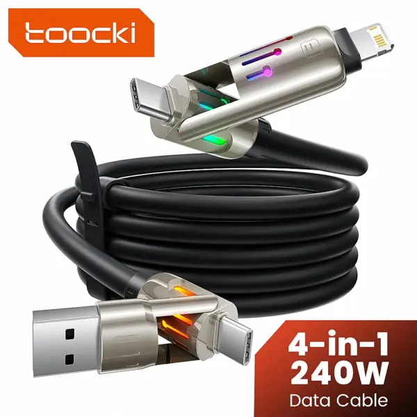 Toocki 240W 4 in 1 USB A Type C To USB C Lightning PD Cable For iPhone 15 14 Fast Charging Charger Samsung Huawei Cord 2M