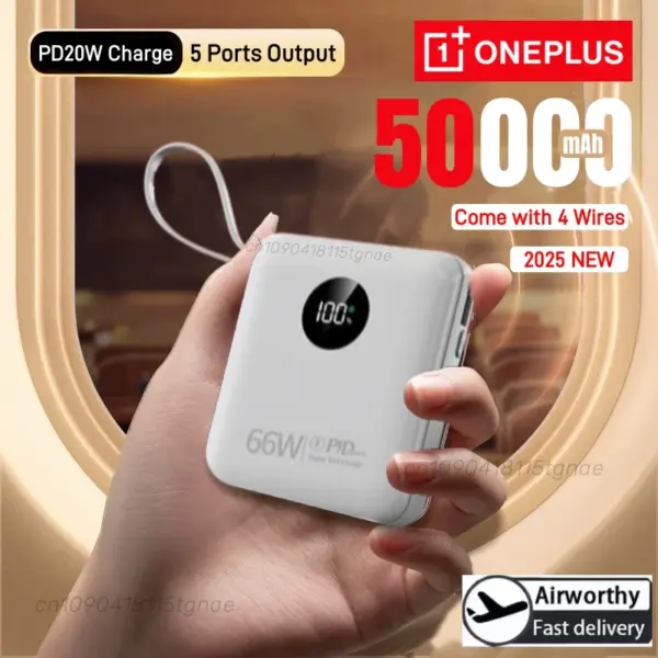 Oneplus Portable Power Bank 50000mAh 66W Super Fast Charging Mobile External Battery With Four Cable Suitable For Iphone Xiaomi