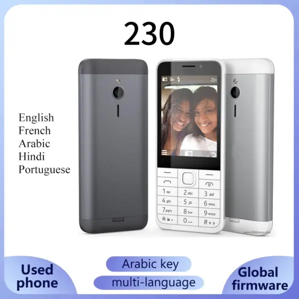 230 Dual Sim Phone Multi Language, Front Camera Dumbphone, with Arabic Keyboard, long standby unlocked Used Phone