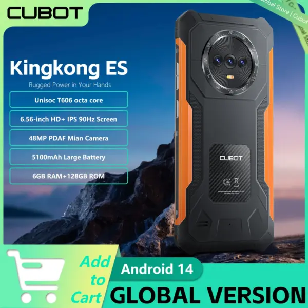 Cubot KINGKONG ES Ultra-thin Rugged Smartphone Android 14 6GB+128GB Mobile Phone 48MP 5100mAh 6.56" HD+ 90Hz Cellphone Low Price