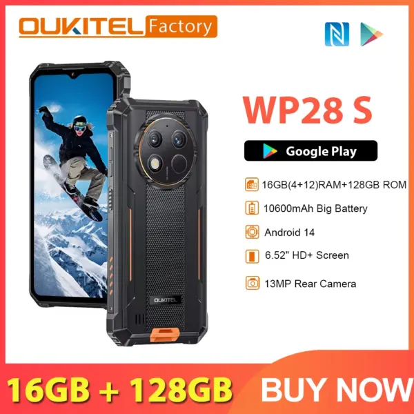Oukitel WP28 S Rugged smartphone Android 14 16GB (4+12)+128GB 6.52‘' HD 10600mAh 13MP Camera cellphone