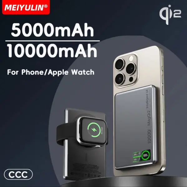 10000mAh 15W Wireless Power Bank Magnetic Charger for Apple Watch USB C Fast Charging External Battery for iPhone Samsung Xiaomi