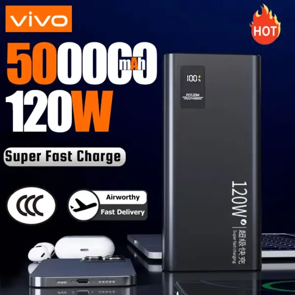 VIVO 120W Power Bank 50000mAh High Capacity Super Fast Charging Powerbank Portable Battery Charger For iPhone Samsung Huawei