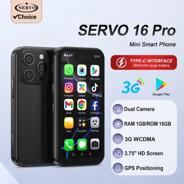 SERVO 16PRO Mini Smartphone 3G WCDMA Dual SIM Android 8.1 16GB ROM WiFi GPS Play Store 3.75"Full Screen Small Pocket Smartphones