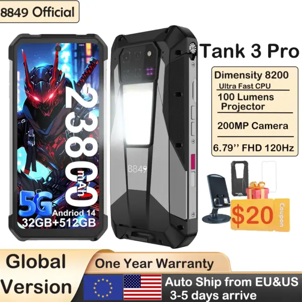 8849 Tank 3 Pro Unihertz Rugged Smartphones Projector Android 5G 23800mAh 512GB 36GB 200 MP Camera Dimensity 8300 Mobile Phone