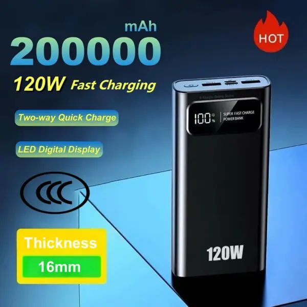 120W 200000mAh Power Bank Super Fast Charging Battery High Capacity Digital Display PowerBank For iPhone Samsung Huawei NEW 2025