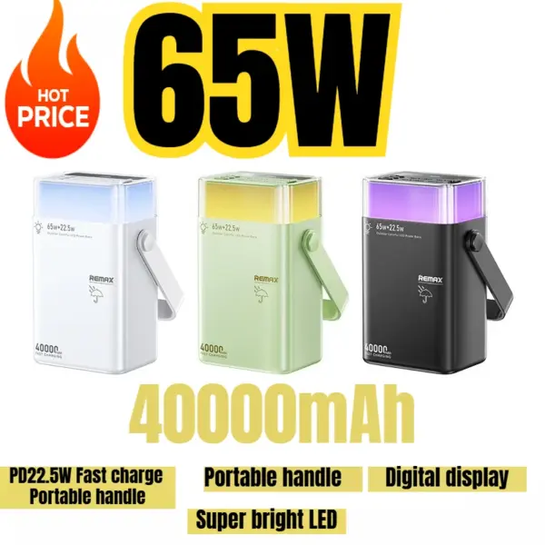 NEW Portable 65W Power Banks PD22.5W Fast Charge 40000mAh Digital Display Spare Battery for IPhone Xiaomi Samsung Huawei
