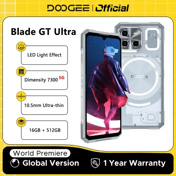 DOOGEE Blade GT Ultra 5G Rugged Phone Dimensity 7300 LED Light Effect 6.72" 16GB+512GB 5500mAh Battery Ultra-thin Cell Phone