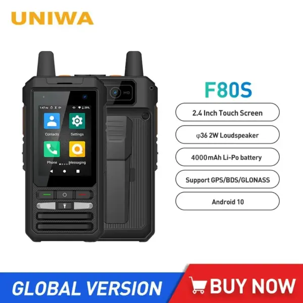UNIWA F80S POC Walkie Talkie 4G Rugged Phone Spreadtrum Quad Core 1GB+8GB 4000mAh Battery 2.4Inch 1.4GHz Android 10 Mobile Phone