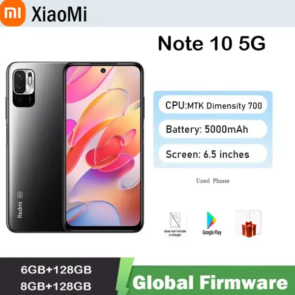 Global firmwar Xiaomi Redmi Note 10 5G Smartphone 5000mAh Dimensity 700 6.5 Inch Display 48MP Camera used phone