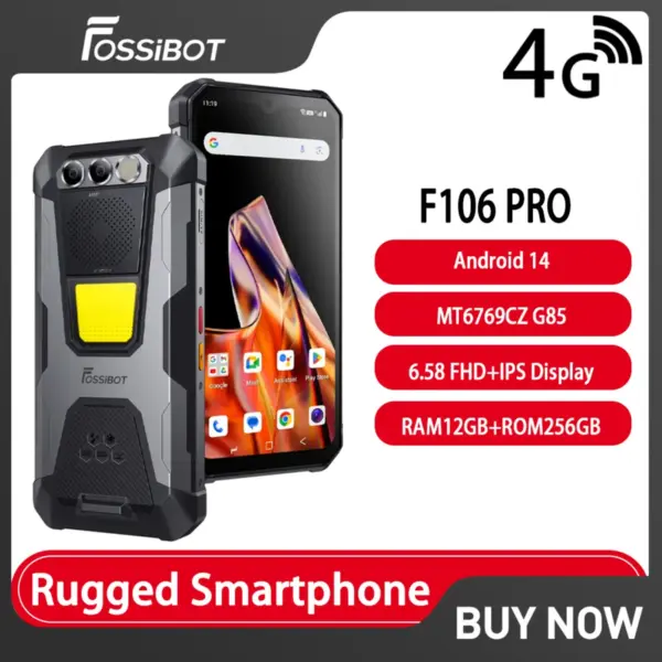 FOSSiBOT F106 PRO Rugged Smartphone 6.58" FHD 15GB256GB MT6769CZ Android14 12000mAh 30W 48MP 20 MPNight Vision Cam Camping Light