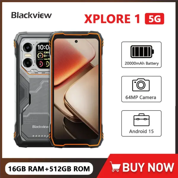 Blackview XPLORE 1 Outdoor 5G Mobile Phone 20000mAh Battery Waterproof 16GB+512GB 6.78 Inch 2.4K Display Smartphone Android 15