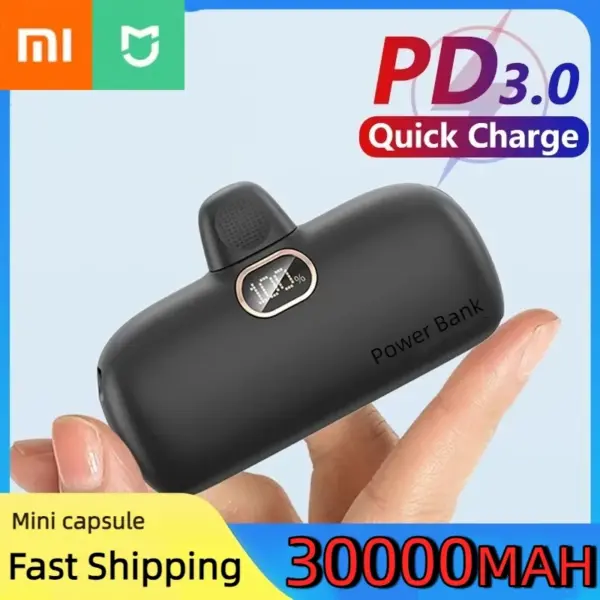 Xiaomi Mini Capsule Wireless Power Bank 30000mAh Mobile Power Supply Emergency External Battery Fast Charger For Type-c iPhone
