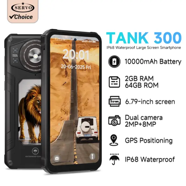 SERVO TANK300 Rugged Smartphone 3G Android System 2GB+64GB Play Store GPS Face Unlock 10000mAh 6.79"Inch Waterproof Mobile Phone
