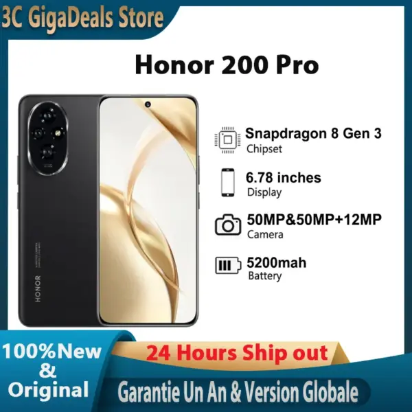Global Version Honor 200 Pro 5G SmartPhone Snapdragon 8 Gen 3 6.78" 120Hz Screen 5200mAh Battery 100W Fast Charge Cell Phone NFC