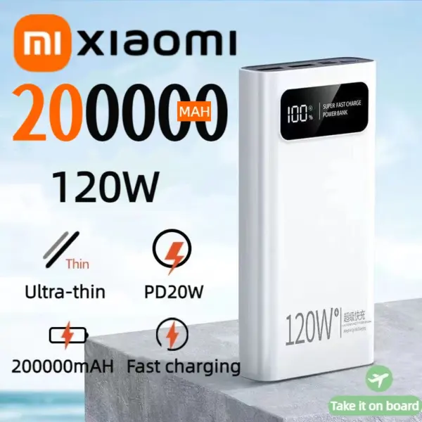 Xiaomi Mijia 120W Power Bank 200000mAh Ultra Large Capacity Powerbank Super Charge Portable External Battery LED Display NEW