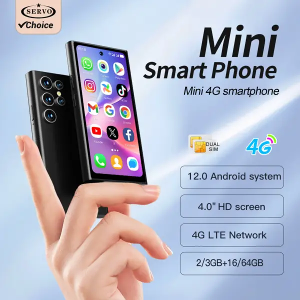 SERVO S27 Mini Android12.0 Mini Smartphone 4G LTE 64GB ROM Play Store WiFi GPS Face Unlock 4.0" Dual SIM Standby Cellular Phone