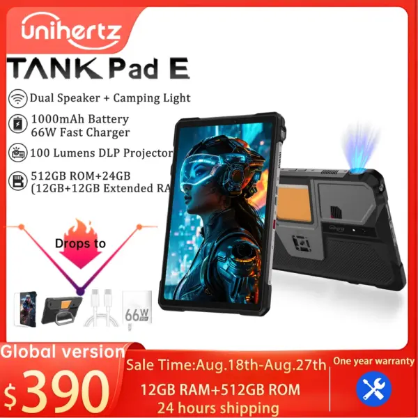 Unihertz 8849 TANK PAD E Rugged Projector Tablet Smartphone 10.95 inch 24GB 512GB 21000mAh 32MP 50MP Camera Android 14 Phone PAD