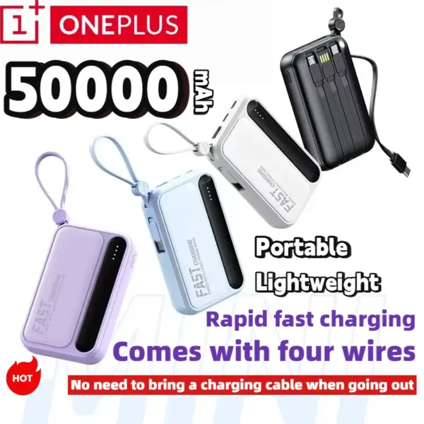 ONEPLUS 50000mAh Power Bank Large Capacity Portable Fast Charging With Built-in 4 Cables Battery For IPhone Samsung Huawei 2026