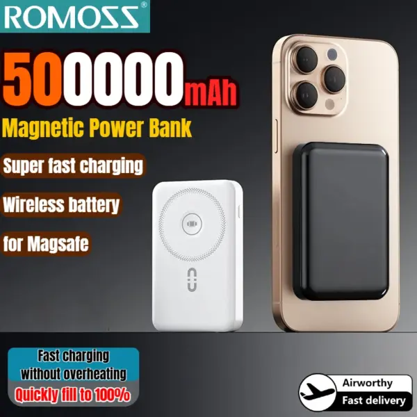 ROMOSS 500000mAh Magnetic Power Bank 22.5W Wireless Super Fast Charging Large Capacity External Battery for iPhone Huawei Xiaomi